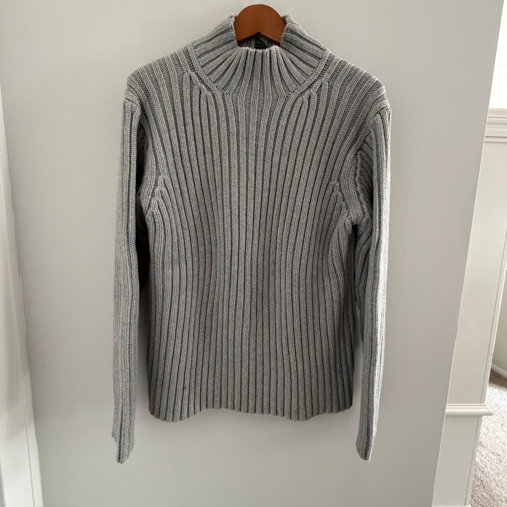 Gap Mens Gray Heavy Knit Chunky Ribbed Mock Neck Sweater Vintage LG 2000s Cotton